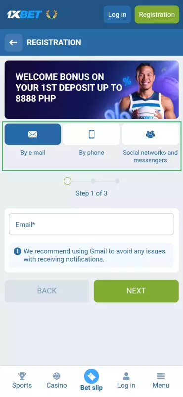Select your preferred registration method