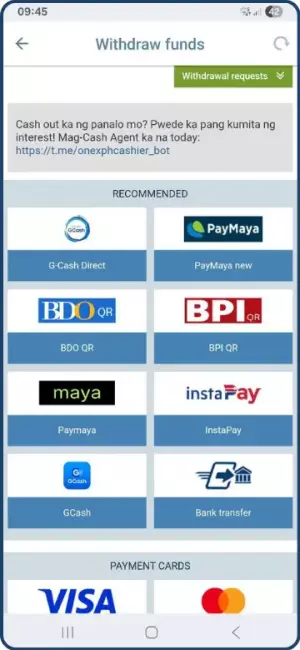 Choose your withdrawal method