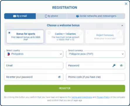 1xBet Email Registration